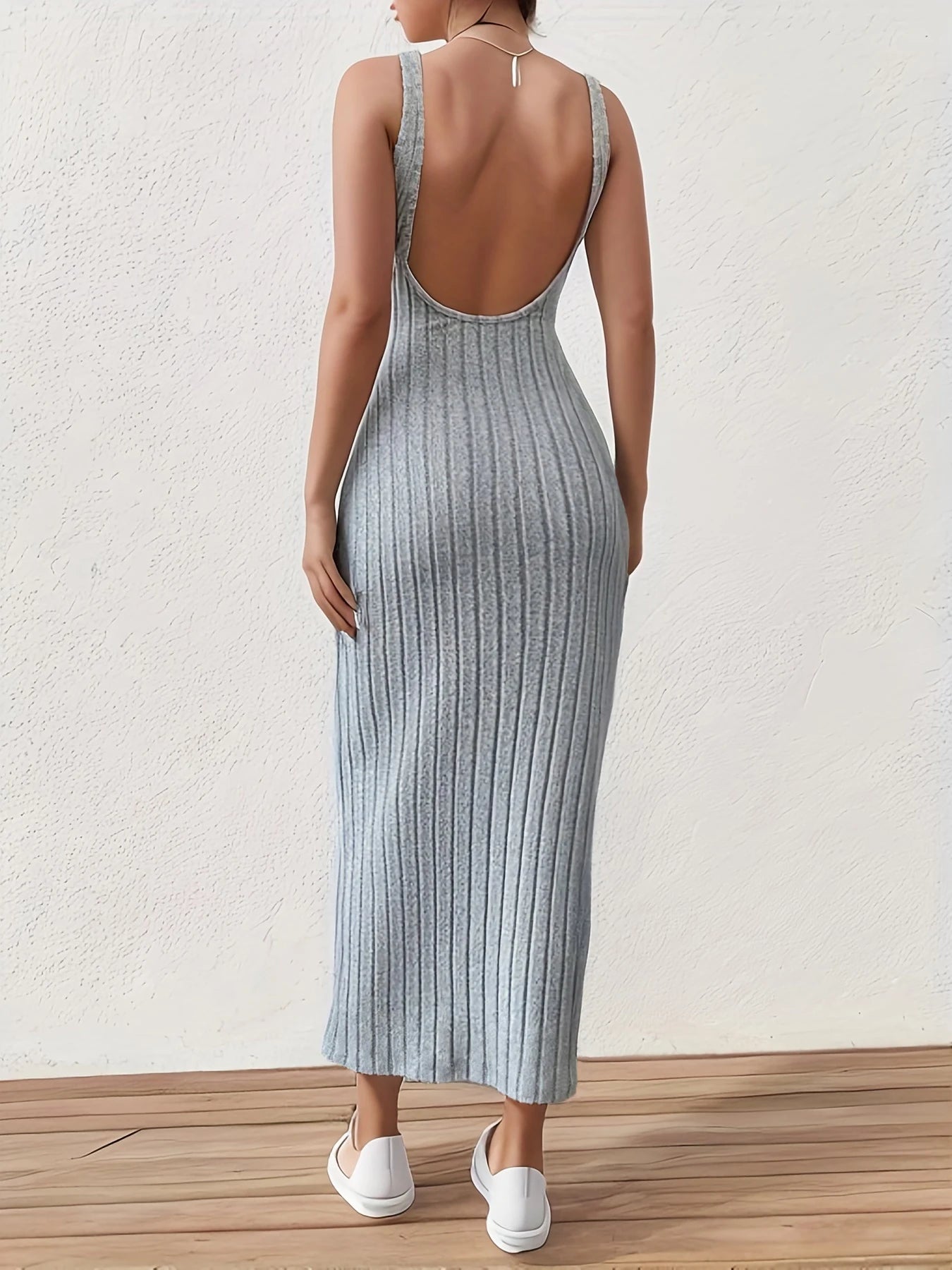 Solid Backless Sexy Mid-length Sleeveless Midi Dresses