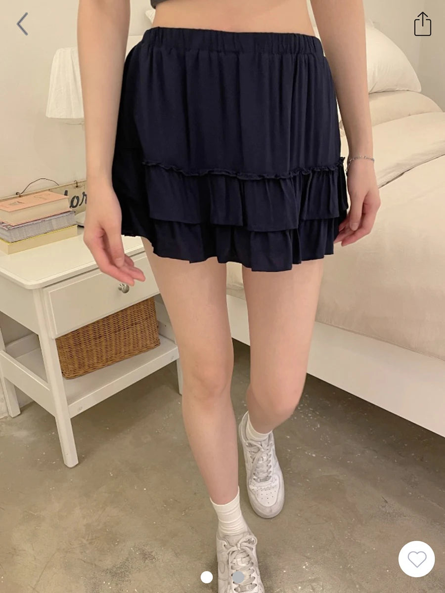 DressBetty - Solid Color Drawstring Fold High Waist Mini Skirt Main image