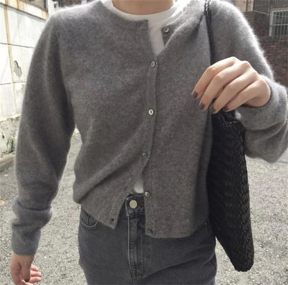 Solid Knit Single Breasted Long Sleeve Loose Autumn Spring Casual Elegant Cardigan