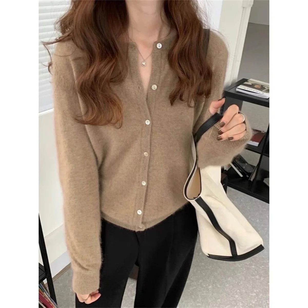 Solid Knit Single Breasted Long Sleeve Loose Autumn Spring Casual Elegant Cardigan