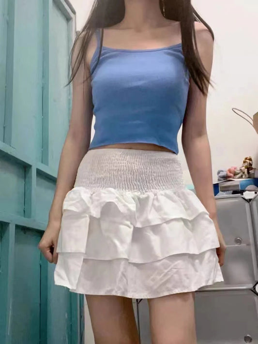 DressBetty - Sweet Cute Drawstring Fold High Waist Mini Skirt