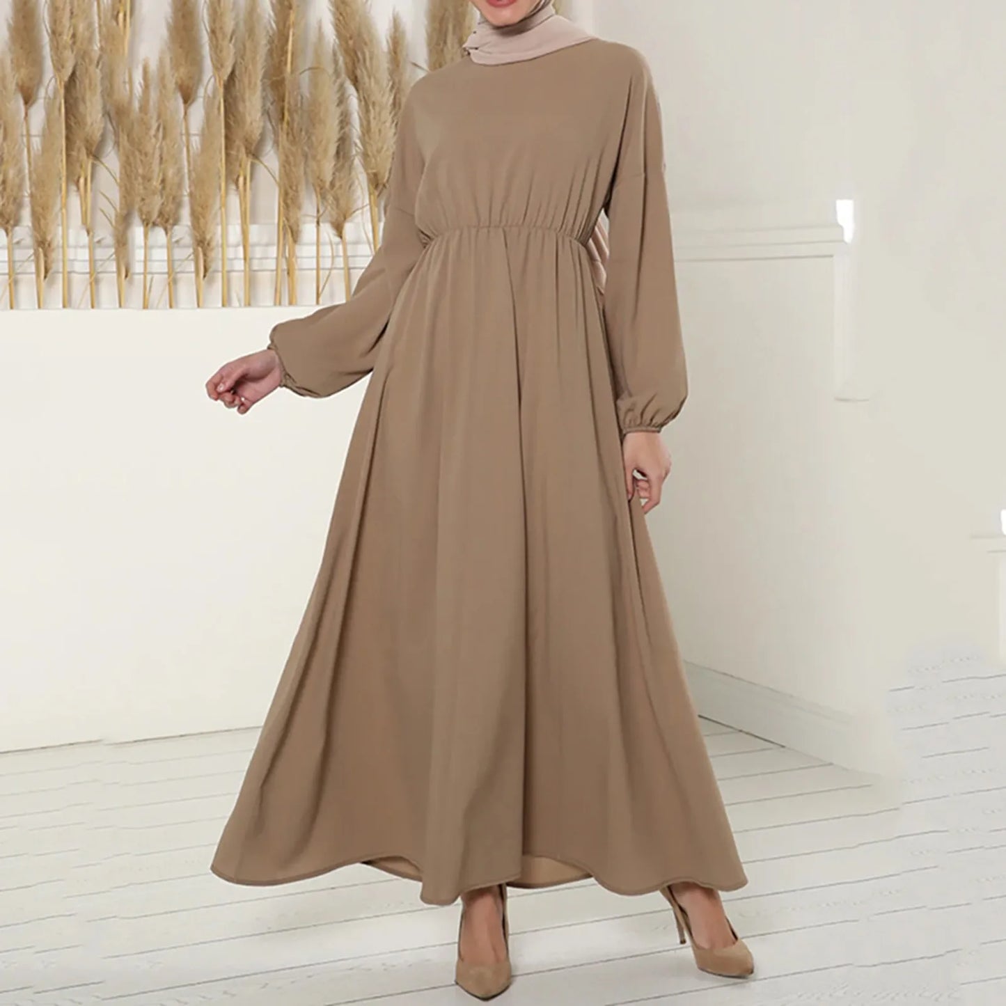 Muslim Solid Islamic Fashion African Dubai Abaya Women's Hijab Long Robe Dress