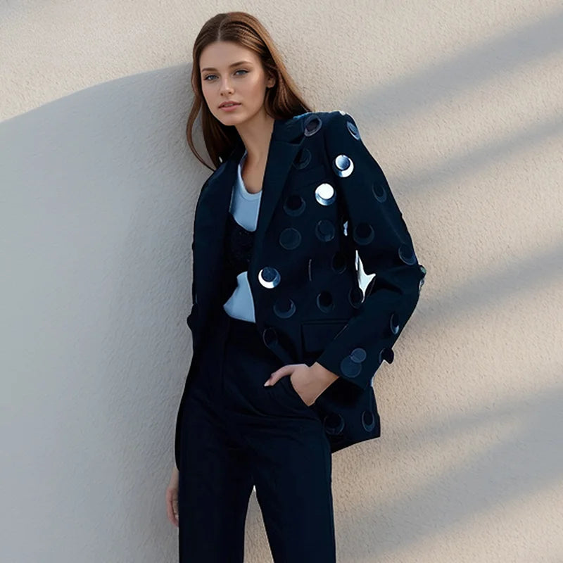 Solid Patchwork Chic Notched Long Slimming Female Coat Main image