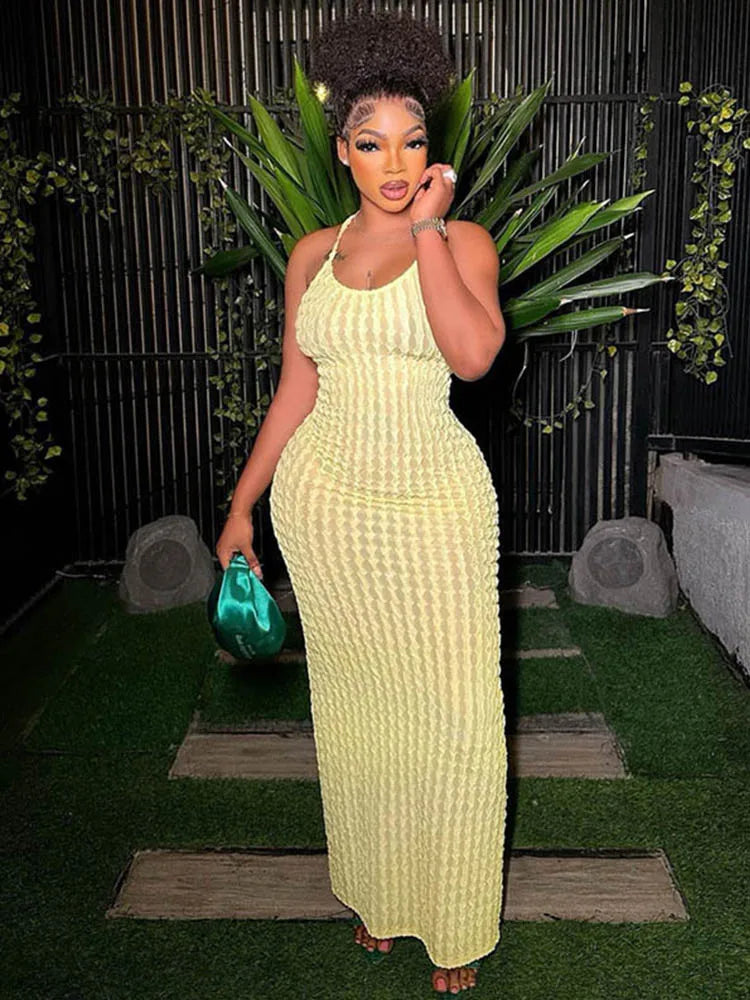 Solid Ruched Spaghetti Strap Bandage Casual Backless Ladies Midi Dresses Main image