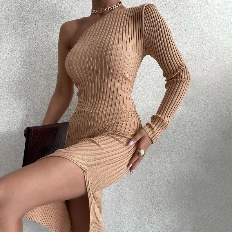 Diagonal Knit Split Midi Dress Secondary image