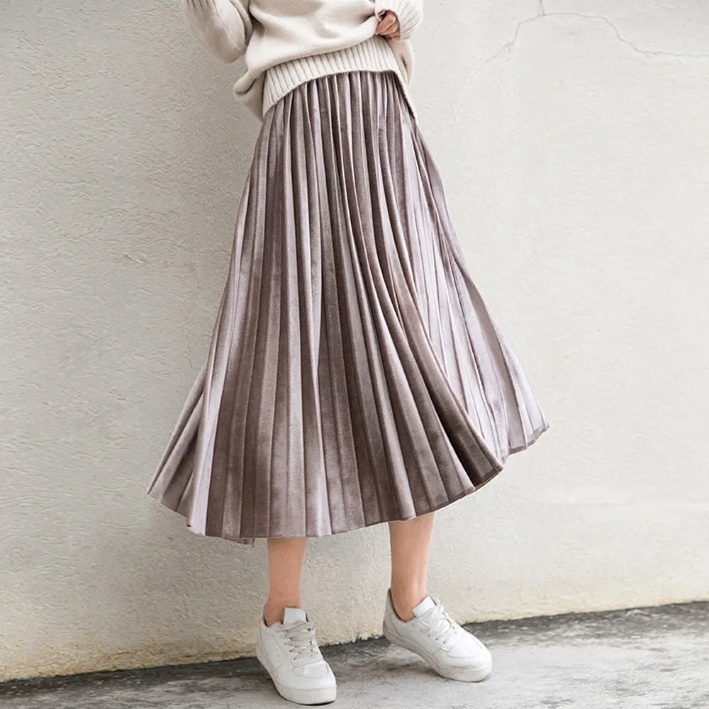 Metallic Pleated Silver High Waist Midi Dress Main image