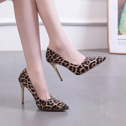 Sexy Fashion Leopard Print Pointed Toe Trendy Catwalk Single High Heel