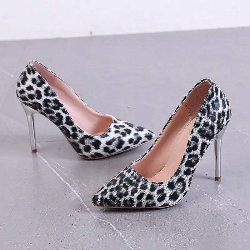 Sexy Fashion Leopard Print Pointed Toe Trendy Catwalk Single High Heel