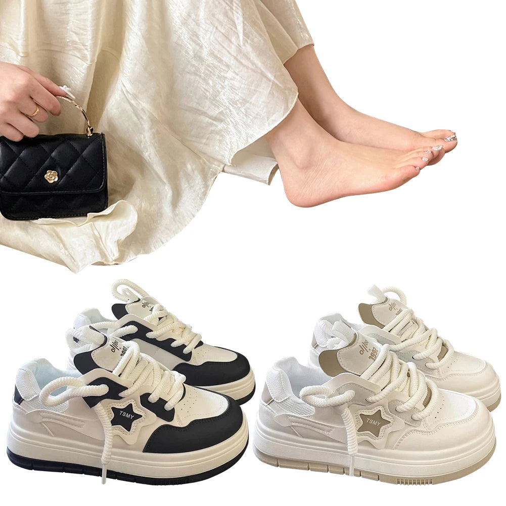 Star Walking Sneakers Y2K Platform Shoes Thick Sole Aesthetic Tennis Shoes Non-Slip Skateboard Shoes for Walking Jogging Main image