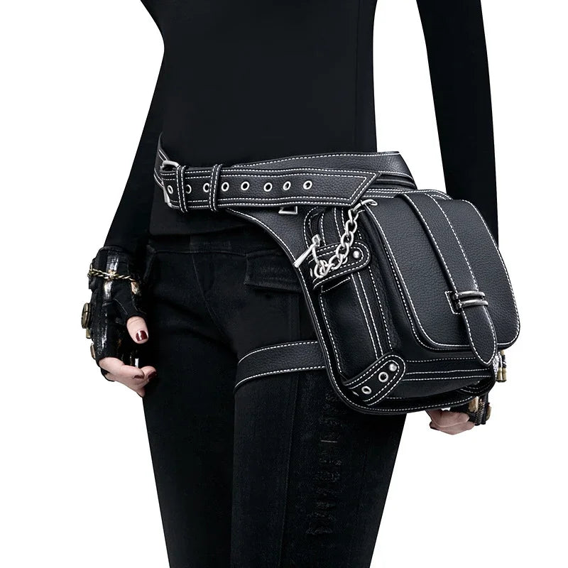 Steampunk Rock Waist Leg Hip Belt Motorcycle Fanny Packs Multi Chain Rivet Waist Bag Main image