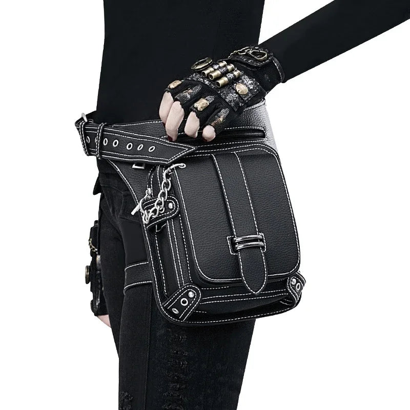 Steampunk Rock Waist Leg Hip Belt Motorcycle Fanny Packs Multi Chain Rivet Waist Bag