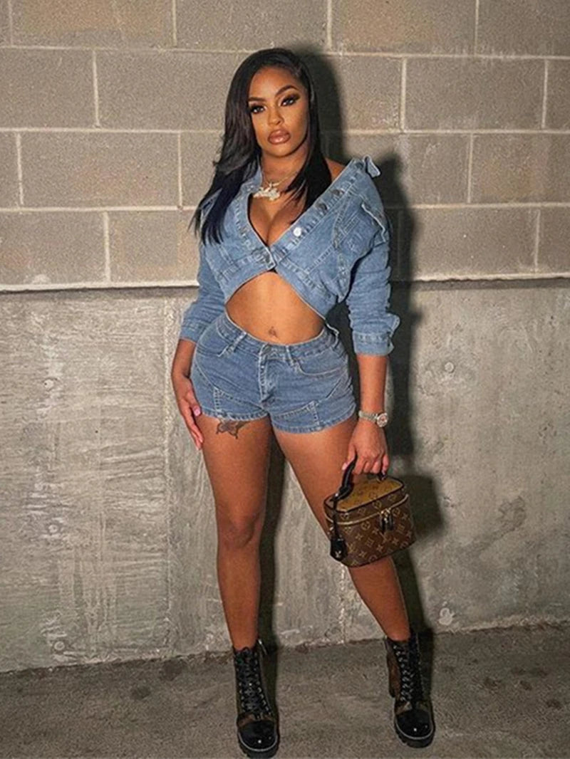 Cowboy Long Sleeve Broken Holes Denim Streetwear Crop Jacket Main image
