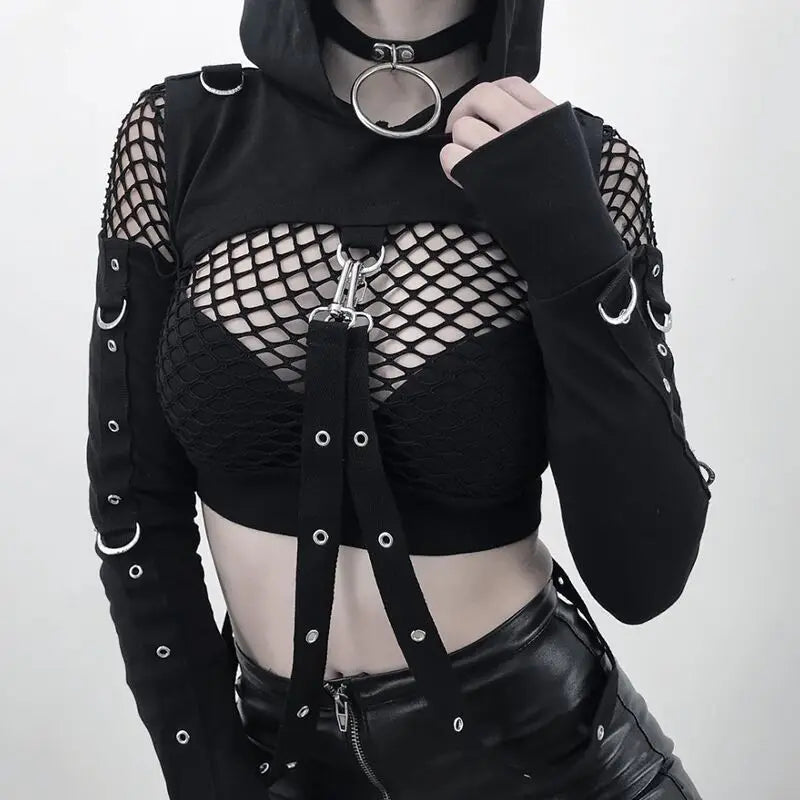 Streetwear Mall Goth Punk Halloween Harajuku Hollow Out Loose Dark Hipster Crop Top Main image
