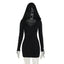 New Dark Retro Punk Street Hooded High Waist  Mini Gothic Vintage Pentagram Strap Long Sleeve Dress