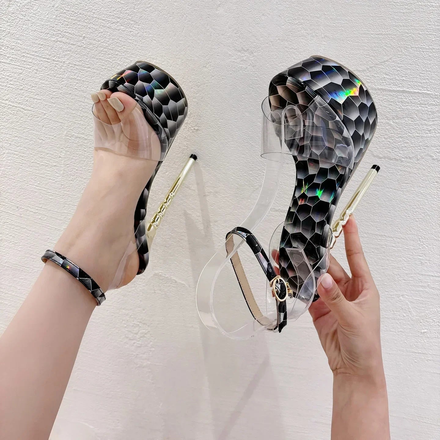 Summer Platform Sandals  Peep Toe Transparent PVC Metal Thin High Heel High Heel Secondary image