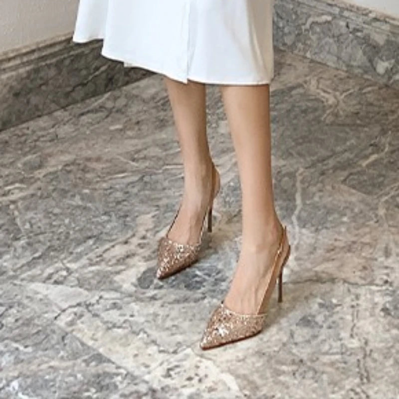 Rhinestone Pointed Sequin One-Line Buckle Elegant Party Designer High Heel Main image