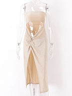 Summer  Sleeveless Slit Hollow Skinny Elegant Long Midi Dresses