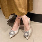 New Women's Pointed Toe Shal Nude Pink Diamond Back Strappy Dress Shoes Low Heel Pumps