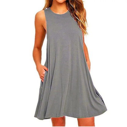 Women Sleeveless Ladies O-Neck Club Beach A-Line Mini Vestidos Midi Dresses