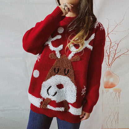 Casual Thickened Raglan Sleeve Elk Christmas Tree Sweater