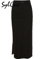 Simple Black Split  Slim Light Cool Feminine Charm Skirt