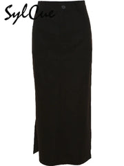 Simple Black Split  Slim Light Cool Feminine Charm Skirt