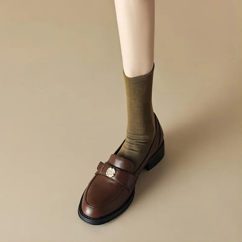 Retro British Style Slip On Leather Thick Heels Trend Luxury Platform Loafers Main image