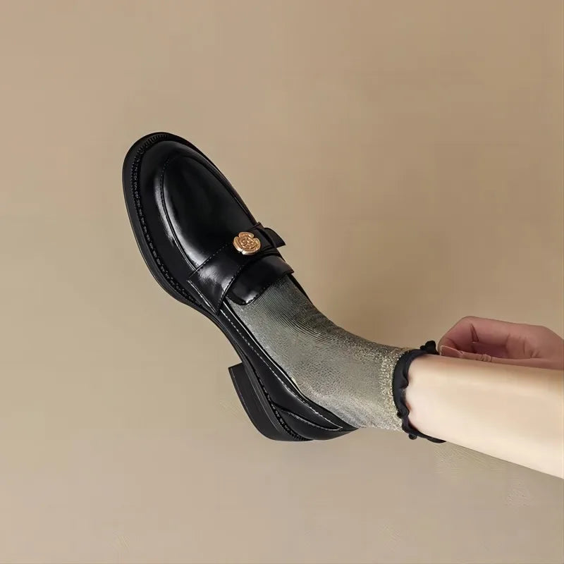 Retro British Style Slip On Leather Thick Heels Trend Luxury Platform Loafers Secondary image