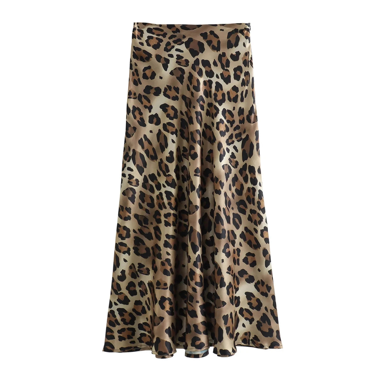 Female Retro Leopard Print Summer Fashion High Waist Satin A-Line Skirt