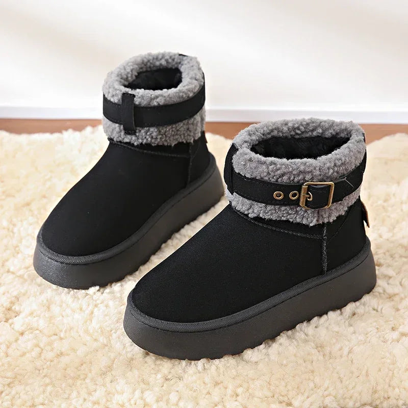 Thick Bottom Women's Fleece-lined Winter Boots Cotton Warm Shoes Integrated Leather Outerwear New 2024 Style Snow Boots