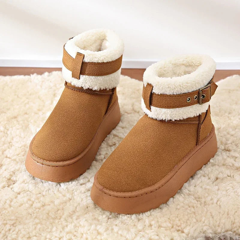 Thick Bottom Women's Fleece-lined Winter Boots Cotton Warm Shoes Integrated Leather Outerwear New 2024 Style Snow Boots Main image