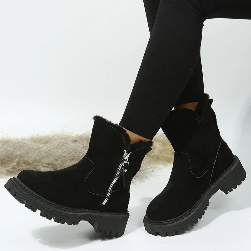 Thick Plush Snow Boots Women Faux Suede Non-slip Winter Boots Woman Keep Warm Cotton Padded Shoes Platform Ankle Booties 2023