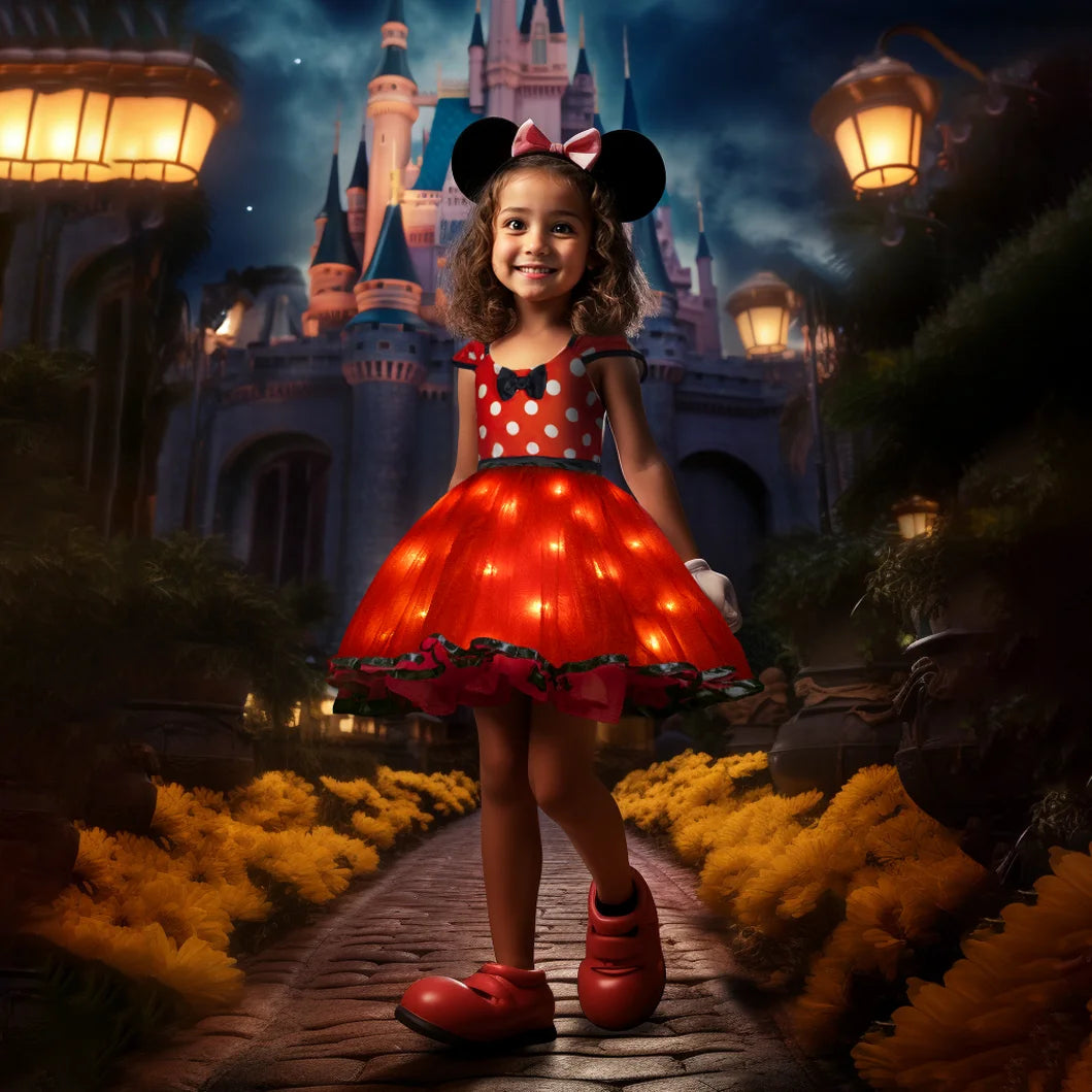 Mickey Minnie Princess LED Light Up Christmas New Year Carnival Polka Dot Santa Party Baby Girl Dress Main image
