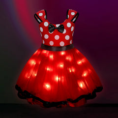 Mickey Minnie Princess LED Light Up Christmas New Year Carnival Polka Dot Santa Party Baby Girl Dress