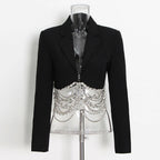 Casual Striped Notched Collar Long Sleeve Spliced Double Breasted Vintage Blazer