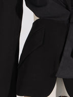 Temperament Black Notched Collar Long Sleeve Spliced Diamonds  Slimming Blazer
