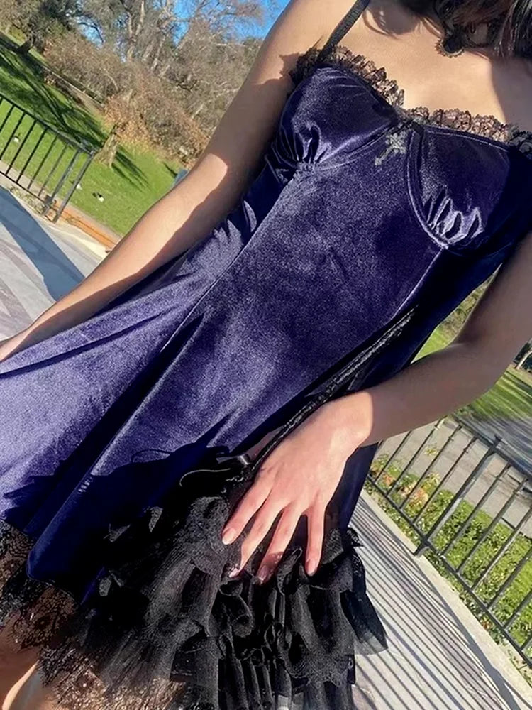 Velvet Gothic  Black Vintage Spaghetti Strap High Waist Aesthetic Elegant Party Dress Secondary image