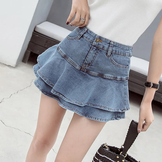 Vintage Denim Summer Sexy Solid Colour Ball Gown Mini Skirt
