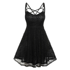 Vintage Halloween Skull Print Slip Cross Bandage Mesh Sexy Backless Prom Gothic Clubwear Dress