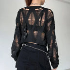 Vintage Hole Ripped  Fashion Cropped Hollow Spring Sweater
