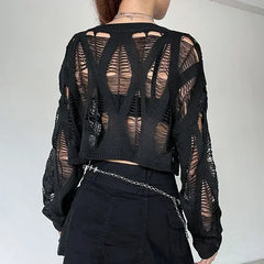 Vintage Hole Ripped  Fashion Cropped Hollow Spring Sweater