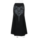 Vintage Print High Waist Mermaid Maxi Gothic Long Gothic Print  High-slit Skirt