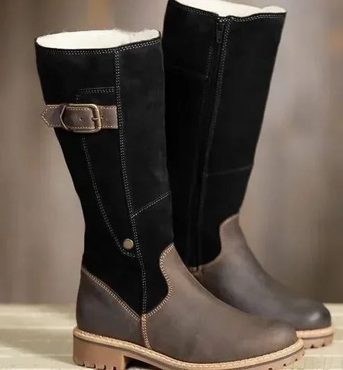 Warm Ladies Snow Leather Winter Flats Plus Size Fur Knee High Boots Secondary image