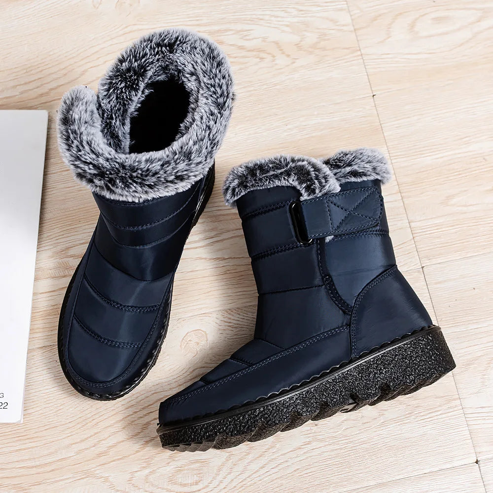 Waterproof Faux Fur Long Plush Platform Ankle Warm Snow Boot