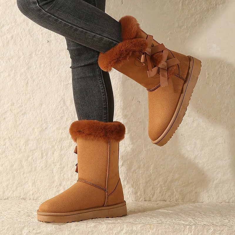 Waterproof Trend Bow Warm Mid-Calf Thicked Plush Non-Slip Snow Boot Main image