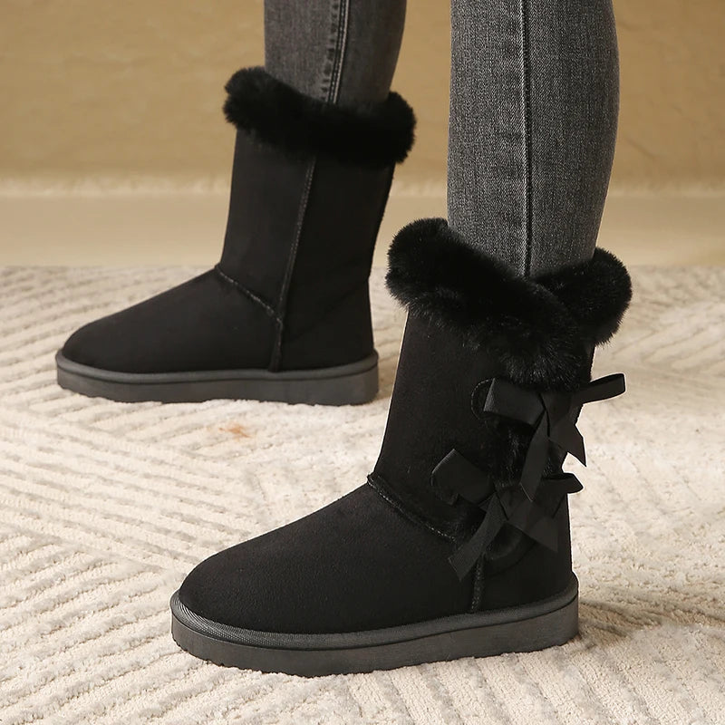 Waterproof Trend Bow Warm Mid-Calf Thicked Plush Non-Slip Snow Boot