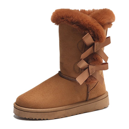 Waterproof Trend Bow Warm Mid-Calf Thicked Plush Non-Slip Snow Boot