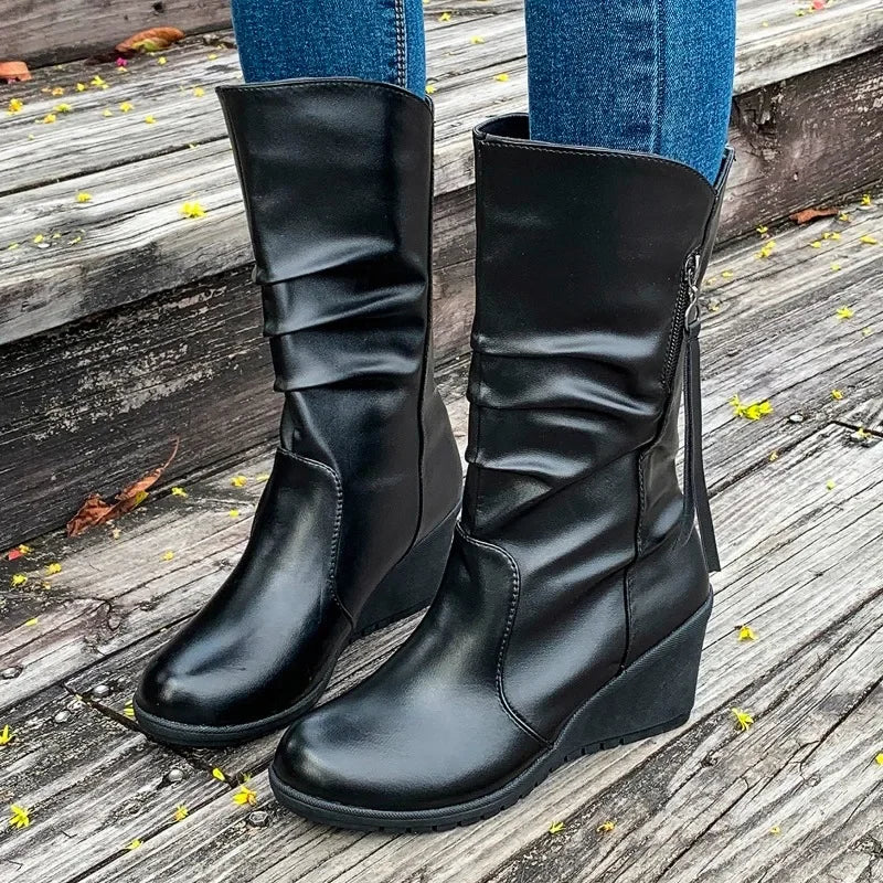Wedges Solid Color Simple Comfortable Versatile Large Size Platform Ankle Boot Main image