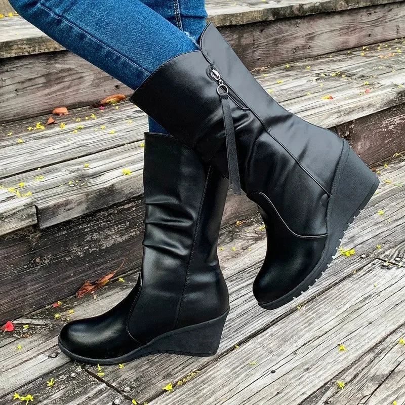 Wedges Solid Color Simple Comfortable Versatile Large Size Platform Ankle Boot Secondary image