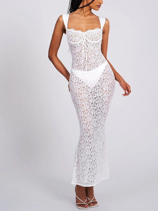 DressBetty - 2024 Elegant Sexy See-Through Backless Wedding Lace Dress